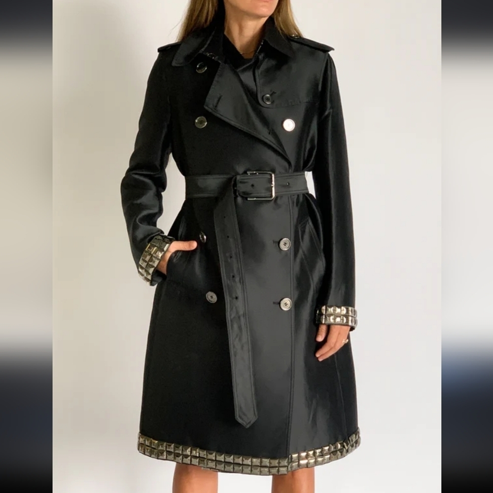 Burberry Black Trench Coat with Silver Accents